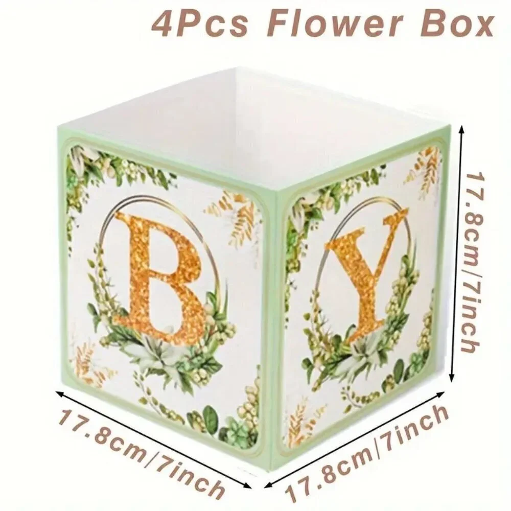 Set of 4 Baby Shower Baby Green/Gold Floral Boxes perfect for flower or displays